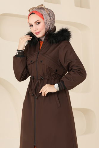 moda selvim Coat 4625MDH809 Brown - Thumbnail