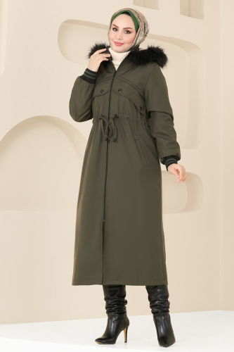 moda selvim Coat 4625MDH809 Khaki - Thumbnail