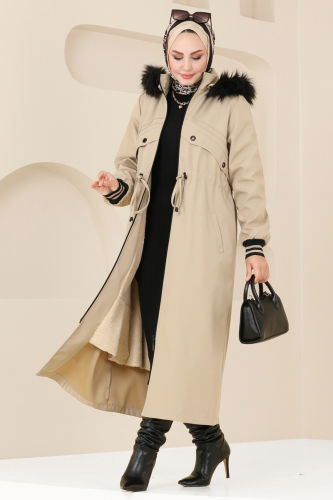 moda selvim Coat 4625MDH809 Stone - Thumbnail