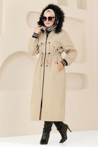 moda selvim Coat 4625MDH809 Stone - Thumbnail