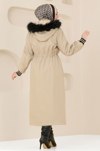 moda selvim Coat 4625MDH809 Stone - Thumbnail