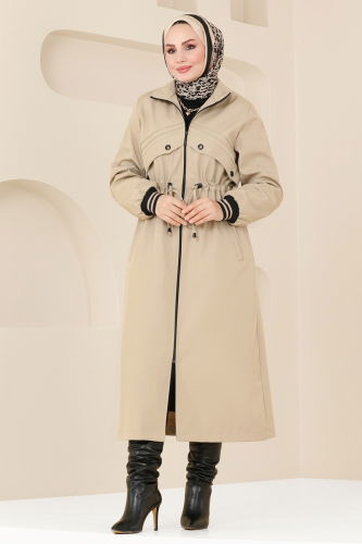 moda selvim Coat 4625MDH809 Stone - Thumbnail