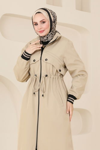 moda selvim Coat 4625MDH809 Stone - Thumbnail