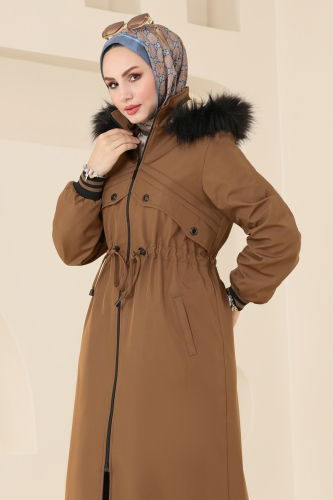 moda selvim Coat 4625MDH809 Tan - Thumbnail