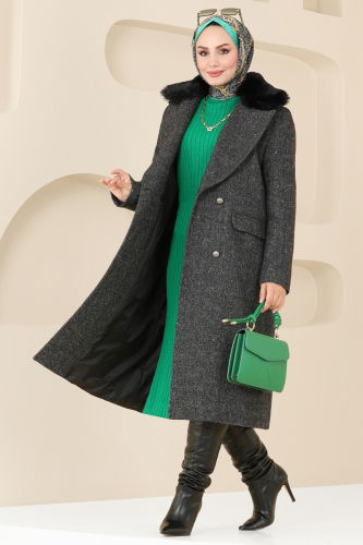 moda selvim Coat 4627MDH809 Black - Thumbnail