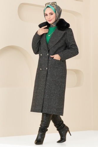 moda selvim Coat 4627MDH809 Black - Thumbnail