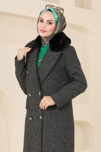 moda selvim Coat 4627MDH809 Black - Thumbnail