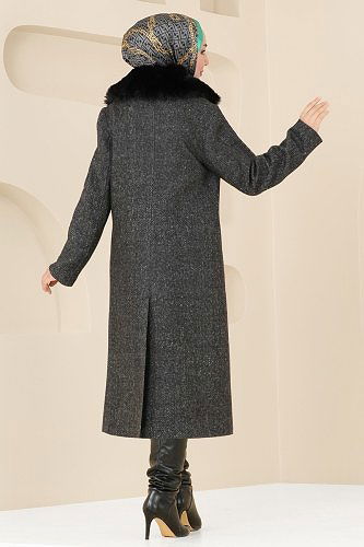 moda selvim Coat 4627MDH809 Black - Thumbnail