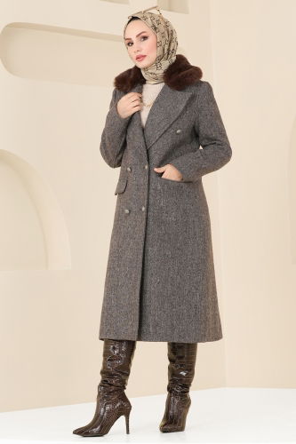 moda selvim Coat 4627MDH809 Brown - Thumbnail