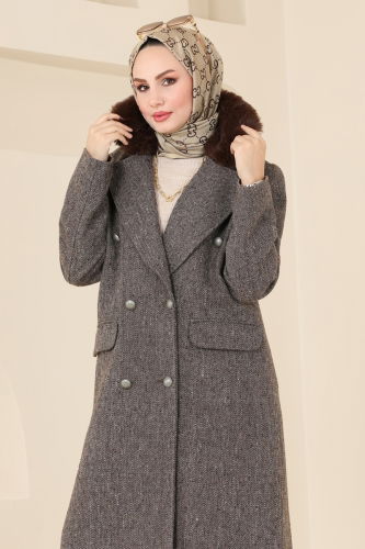 moda selvim Coat 4627MDH809 Brown - Thumbnail