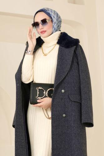 moda selvim Coat 4627MDH809 Navy Blue - Thumbnail