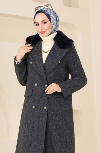 moda selvim Coat 4627MDH809 Navy Blue - Thumbnail