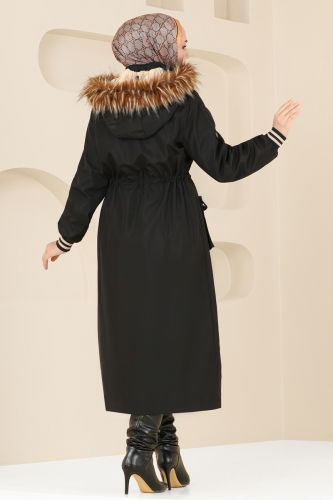 moda selvim Coat 4628MDH809 Black - Thumbnail