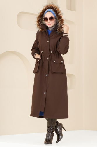 moda selvim Coat 4628MDH809 Brown - Thumbnail