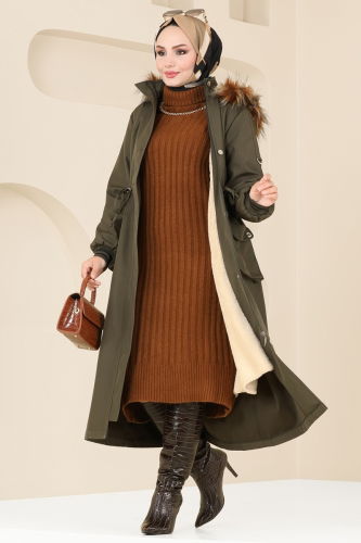 moda selvim Coat 4628MDH809 Khaki - Thumbnail