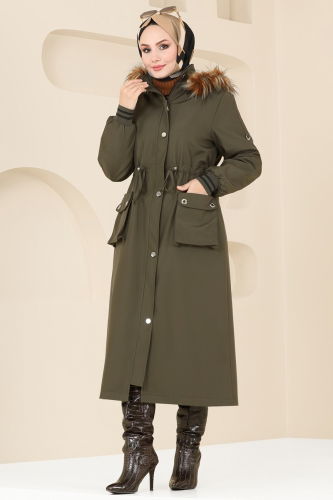 moda selvim Coat 4628MDH809 Khaki - Thumbnail