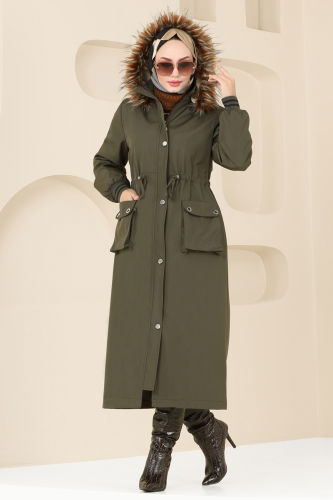 moda selvim Coat 4628MDH809 Khaki - Thumbnail