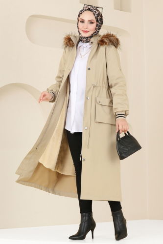 moda selvim Coat 4628MDH809 Stone - Thumbnail