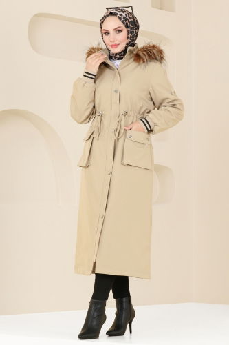 moda selvim Coat 4628MDH809 Stone - Thumbnail