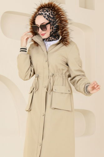 moda selvim Coat 4628MDH809 Stone - Thumbnail