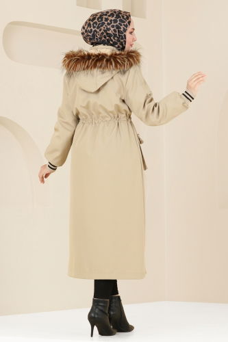 moda selvim Coat 4628MDH809 Stone - Thumbnail