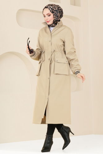 moda selvim Coat 4628MDH809 Stone - Thumbnail