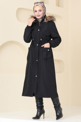 moda selvim Coat 4632MDH809 Black - Thumbnail