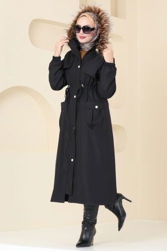 moda selvim Coat 4632MDH809 Black - Thumbnail