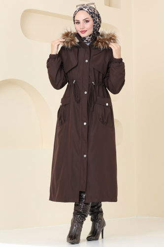 moda selvim Coat 4632MDH809 Brown - Thumbnail