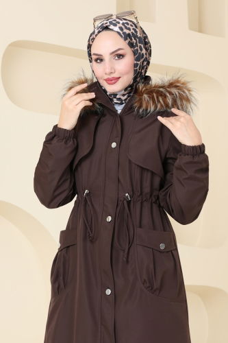 moda selvim Coat 4632MDH809 Brown - Thumbnail