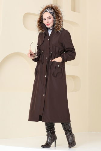 moda selvim Coat 4632MDH809 Brown - Thumbnail