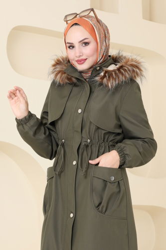 moda selvim Coat 4632MDH809 Khaki - Thumbnail