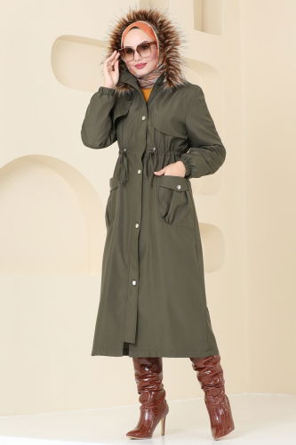 moda selvim Coat 4632MDH809 Khaki - Thumbnail