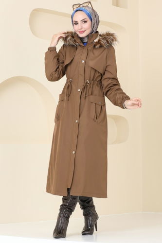 moda selvim Coat 4632MDH809 Tan - Thumbnail