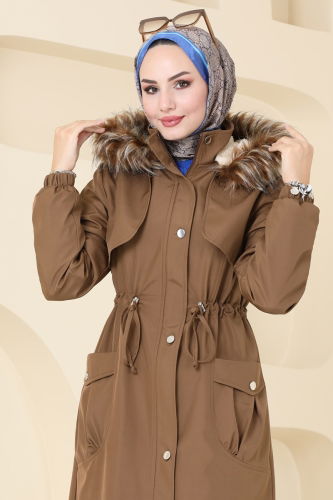 moda selvim Coat 4632MDH809 Tan - Thumbnail