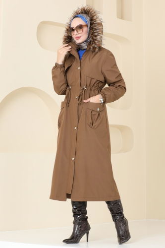 moda selvim Coat 4632MDH809 Tan - Thumbnail