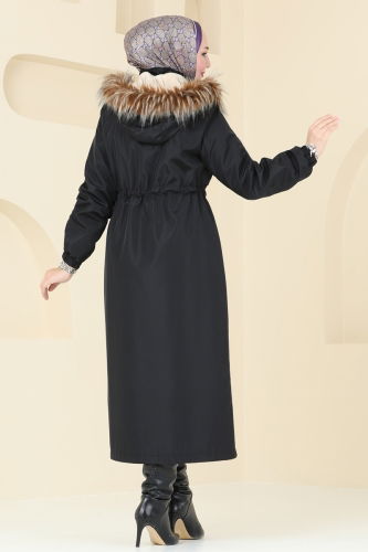 moda selvim Coat 4633MDH809 Black - Thumbnail