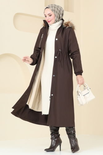 moda selvim Coat 4633MDH809 Brown - Thumbnail