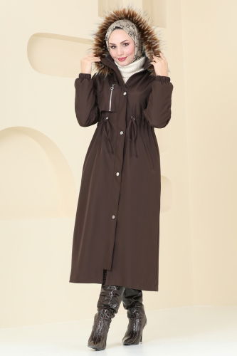 moda selvim Coat 4633MDH809 Brown - Thumbnail