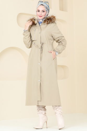 moda selvim Coat 4633MDH809 Stone - Thumbnail