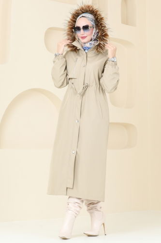 moda selvim Coat 4633MDH809 Stone - Thumbnail