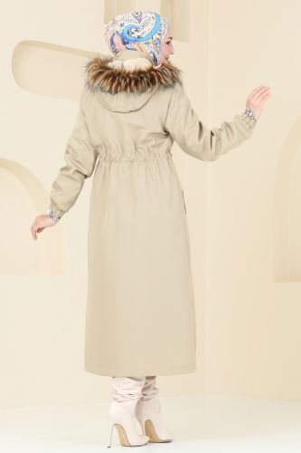 moda selvim Coat 4633MDH809 Stone - Thumbnail