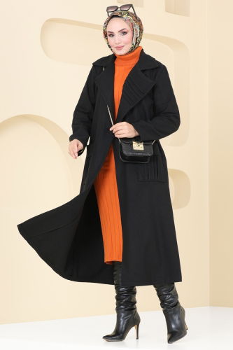 moda selvim Coat 5510ZNN863 Black - Thumbnail