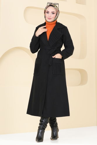 moda selvim Coat 5510ZNN863 Black - Thumbnail