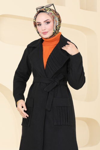 moda selvim Coat 5510ZNN863 Black - Thumbnail