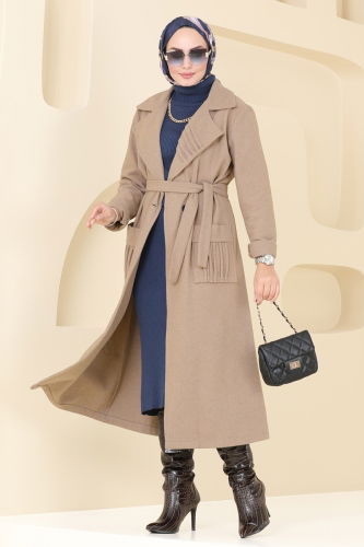 moda selvim Coat 5510ZNN863 Stone - Thumbnail