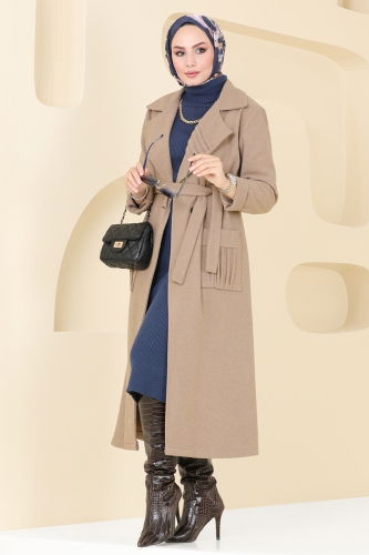 moda selvim Coat 5510ZNN863 Stone - Thumbnail