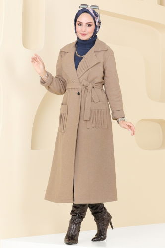 moda selvim Coat 5510ZNN863 Stone - Thumbnail