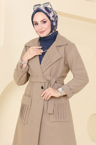 moda selvim Coat 5510ZNN863 Stone - Thumbnail