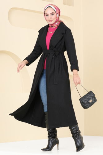 moda selvim Coat 5511ZNN863 Black - Thumbnail